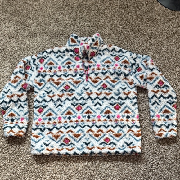 Eddie Bauer Multicolor Aztec Print 1/4 Zip Fleece Pullover - Picture 2 of 6